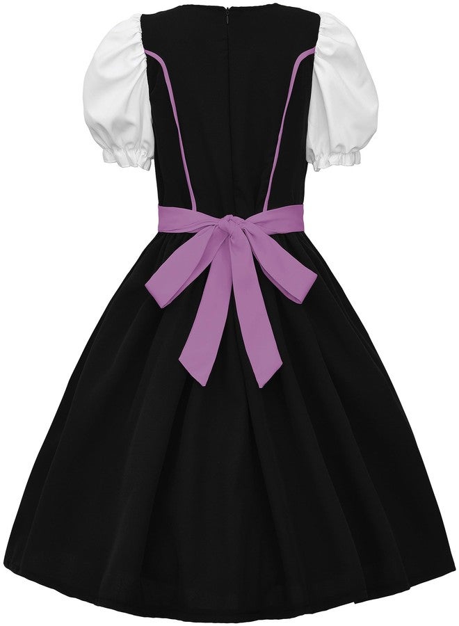 JerrisApparel Girl Dirndl Oktoberfest Costume Bavarian Beer Festival Dress Maid Apron Halloween Cosplay Outfits (Purple, 14-16 Years/XL) - Image 2